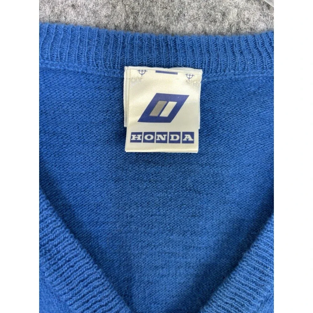 Vtg Honda Blue V-Neck Wool Long Sleeve Men’s Sweater XL